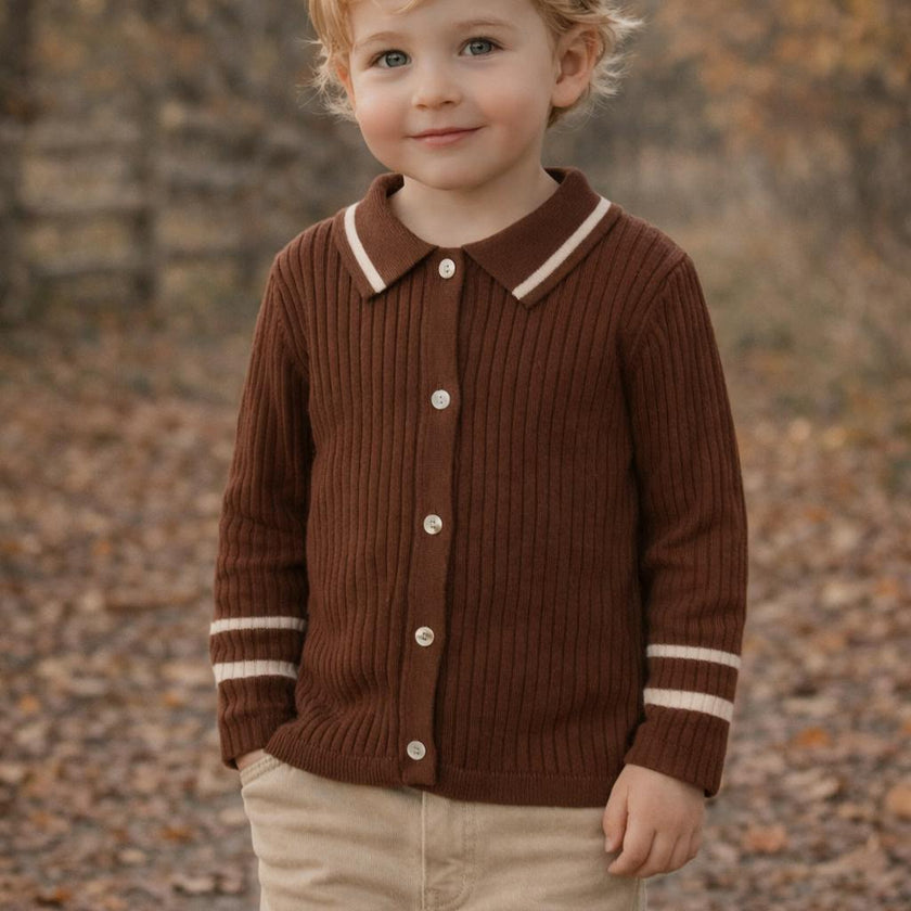 Classic Collar Contrast Stripe Cardigan