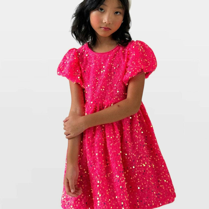 Margot Sequin Velour Short Flared Sleeve Dress