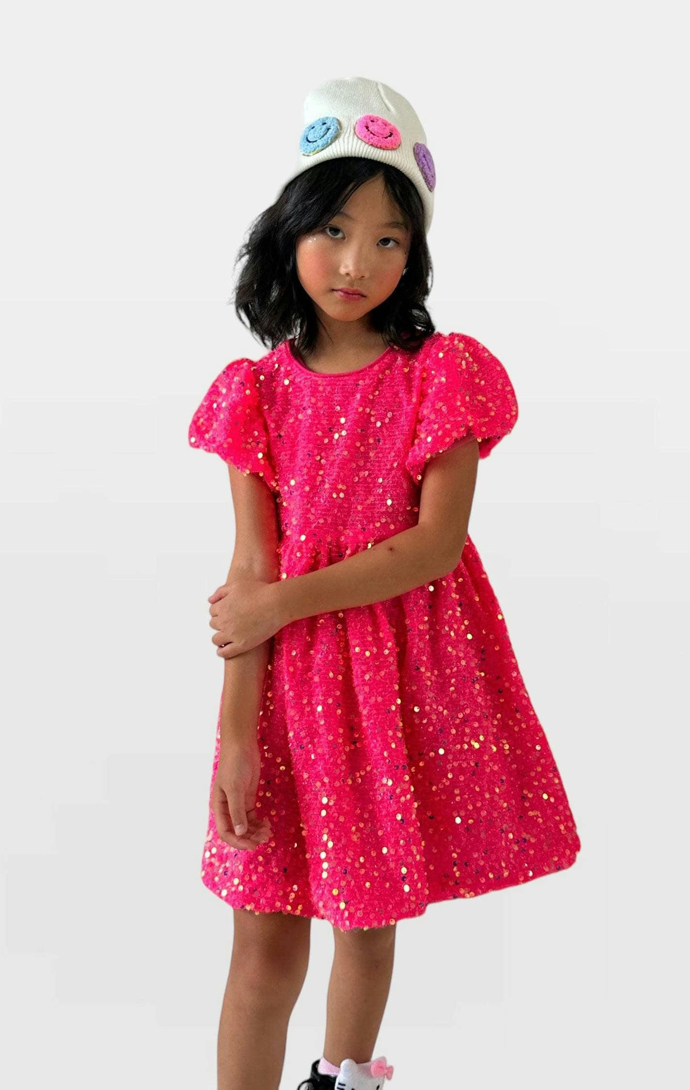 Margot Sequin Velour Short Flared Sleeve Dress