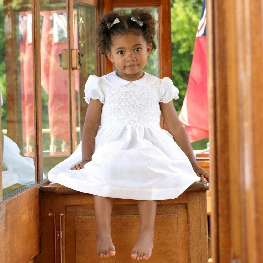 Ivory Taffeta Rosebud Smocked Dress