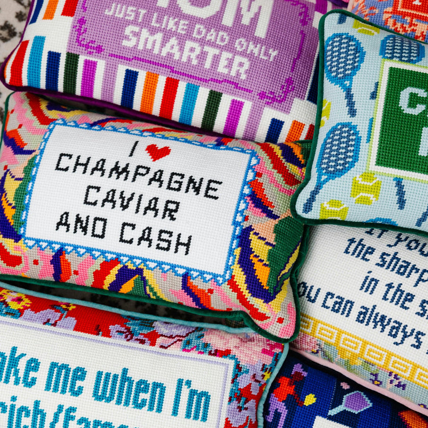 Mom Rules Needlepoint Pillow