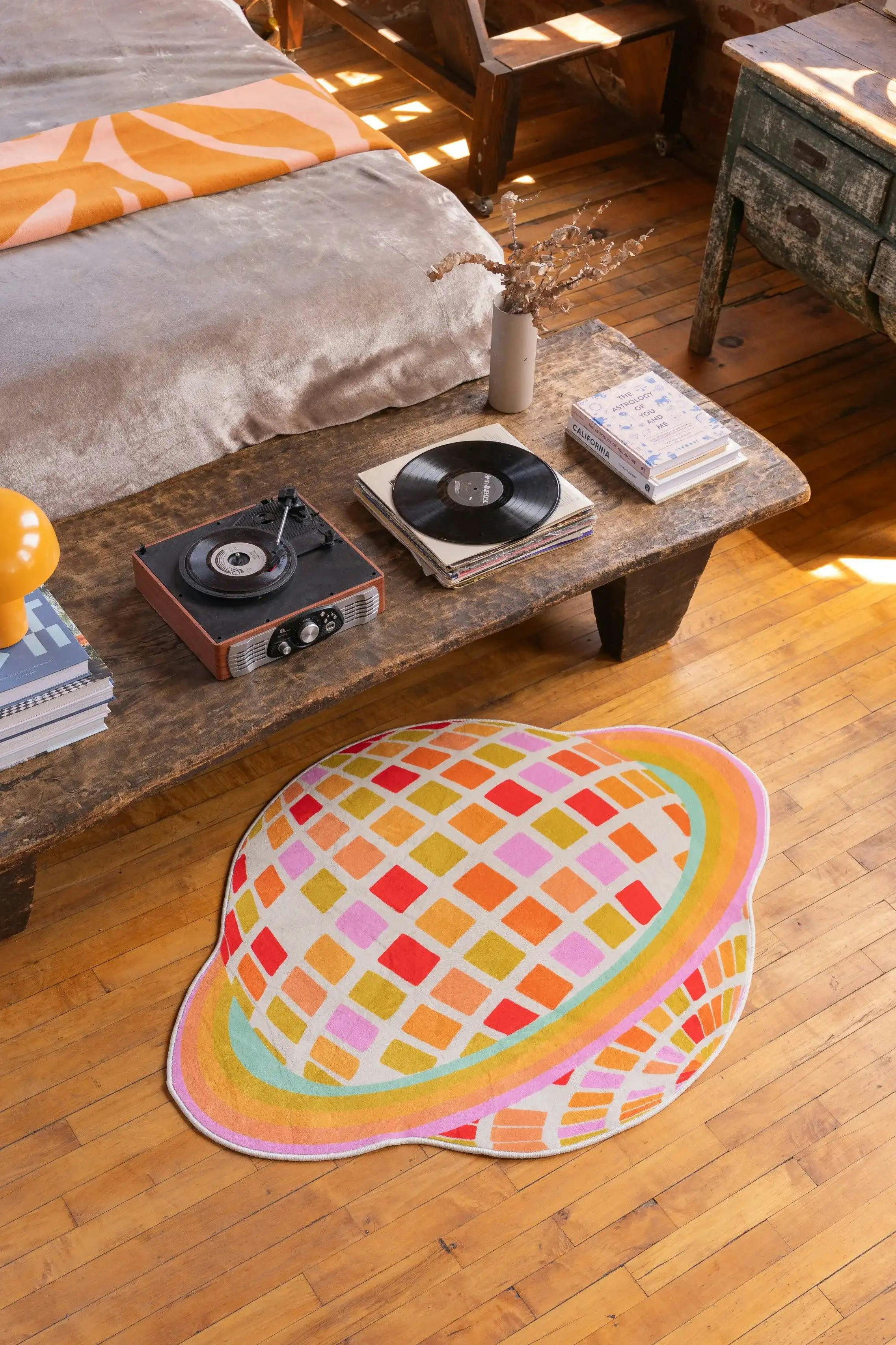 Disco Planet Checkered Rug by Darra Sargent