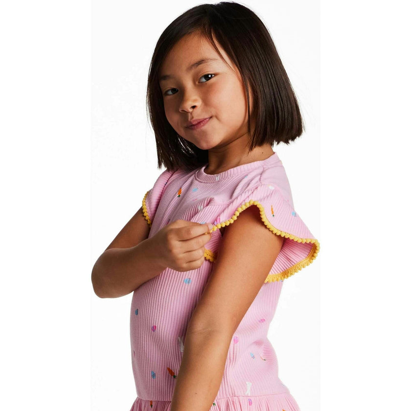 Girls Pink Rib Tiered Dress | Bunny Garden