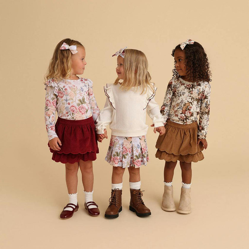 Camel Cotton Corduroy Scalloped Skirt
