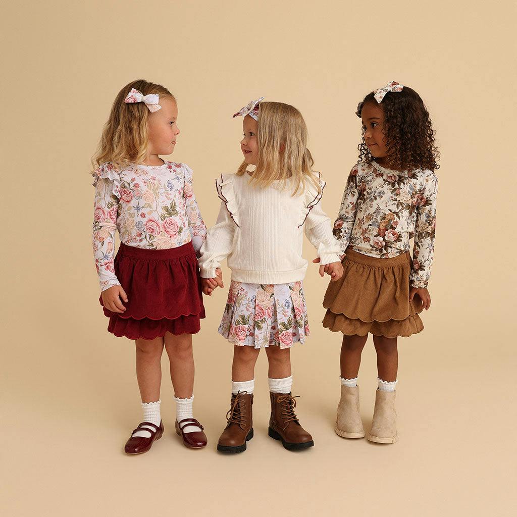 Camel Cotton Corduroy Scalloped Skirt