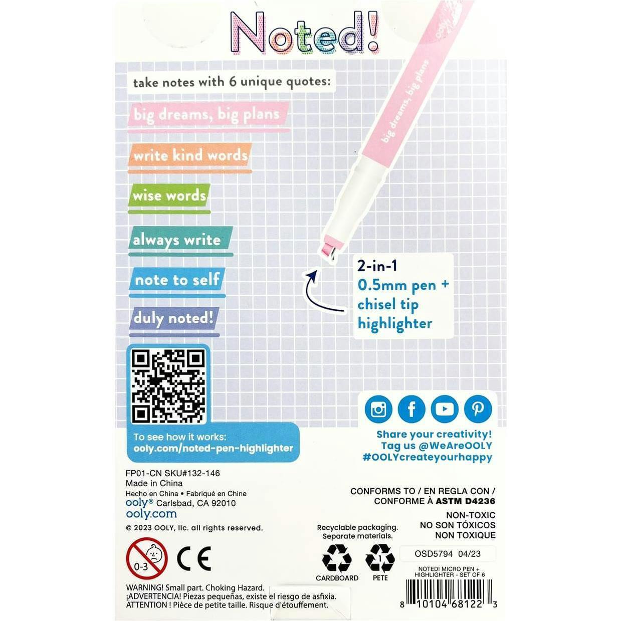 Noted! 2-in-1 Micro Fine Tip Pen and Highlighters - Set of 6