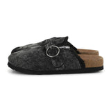Black Textured Buckle Slip-Ons