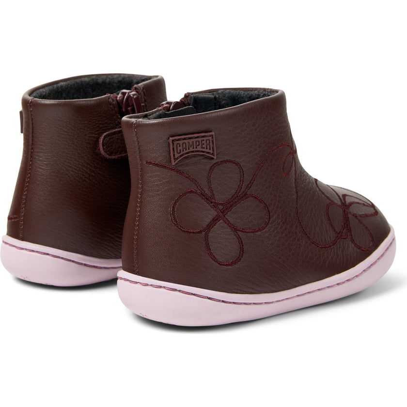Kids Twins Leather Ankle Boots, Burgundy
