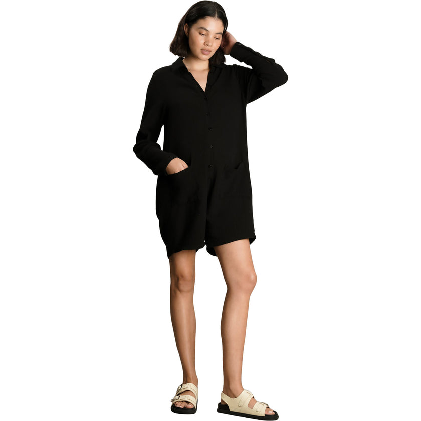 Women's Maternity Juniper Cotton Button-Placket Romper, Black