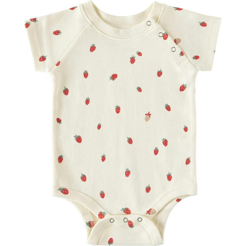 Print Short Raglan Sleeve Snap One-Piece, Red