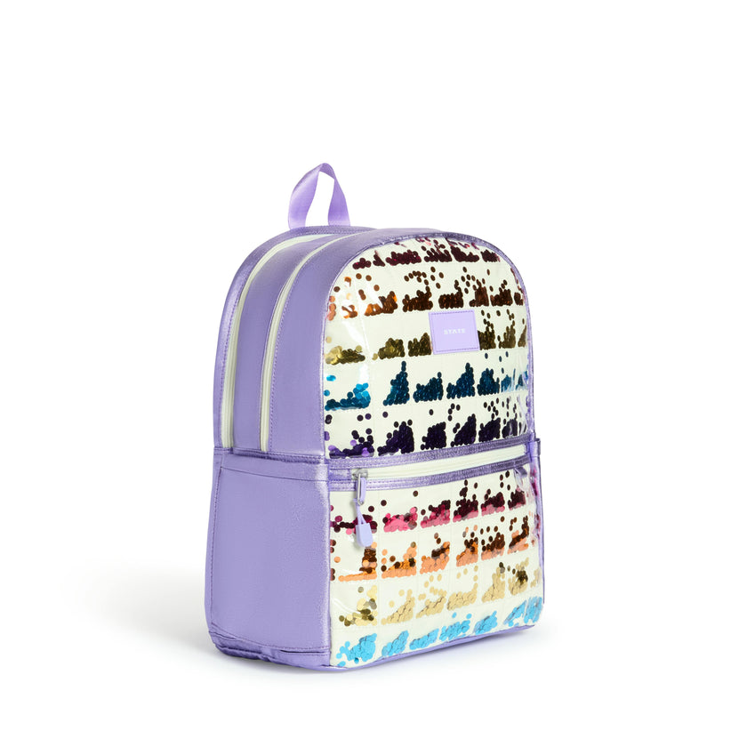 Kane Double Pocket Backpack, Metallic Lilac Quilted Sequins