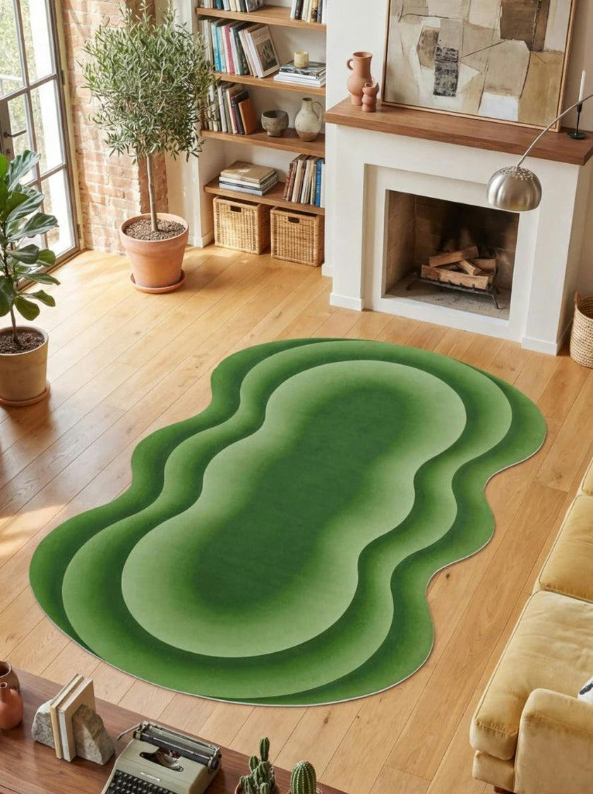 Green Modern Abstract Wavy Area Rug by Juan Marquez