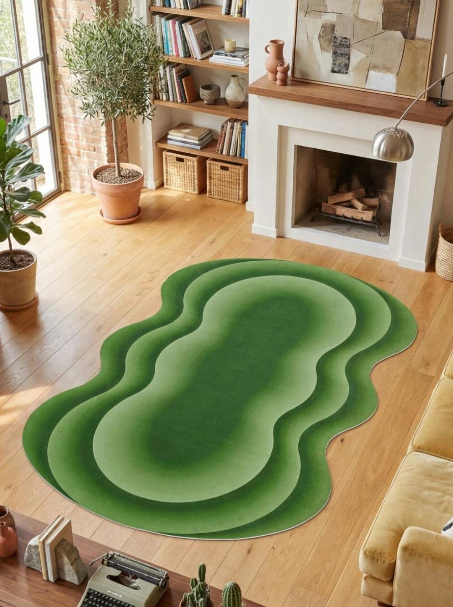 Green Modern Abstract Wavy Area Rug by Juan Marquez
