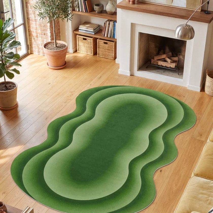 Green Modern Abstract Wavy Area Rug by Juan Marquez