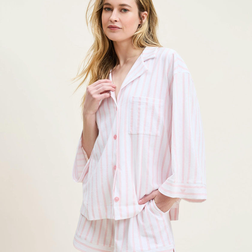 The Olivia Pima Short Set in Pink Stripe