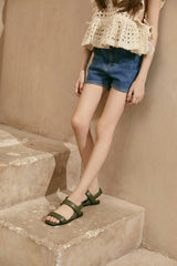 Anouk Square Toe Elastic Slingback Straps Sandals