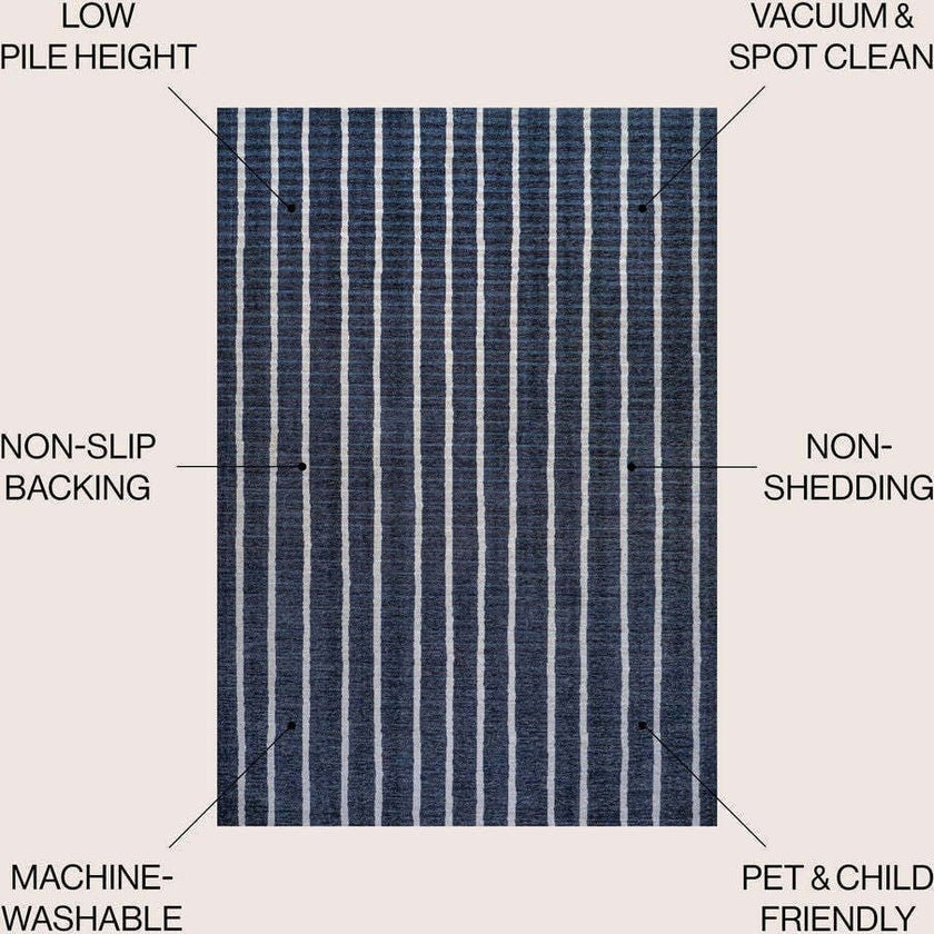 Rand Distressed Ticking Stripe Machine-washable Area Rug