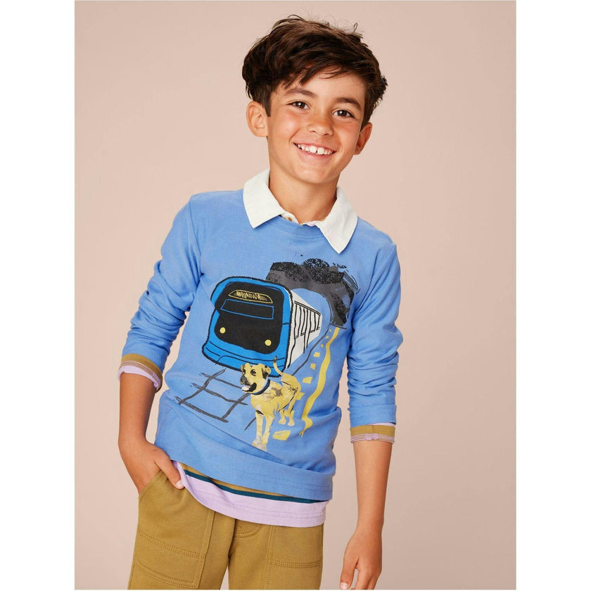 Boji & Train Graphic Tee, Blue