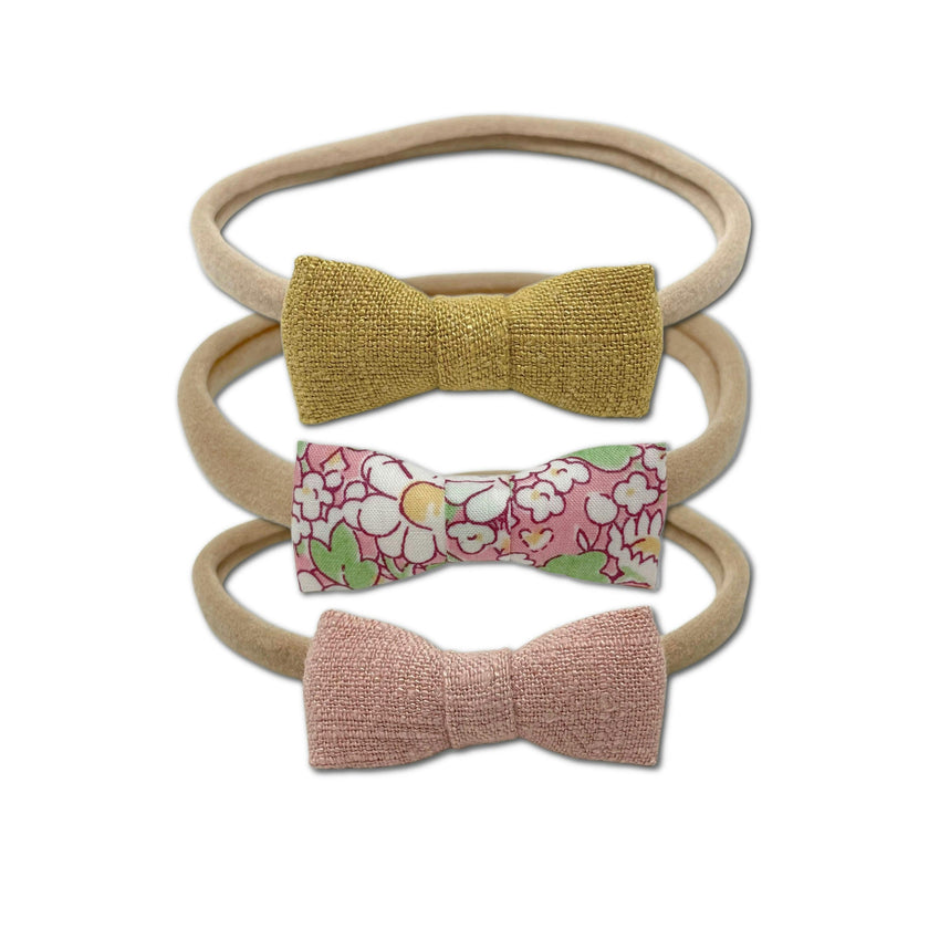 Itty Bitty Bow Baby Headbands, Liberty of London Blush/Olive/Burgundy Florals Bundle Set (Copy)