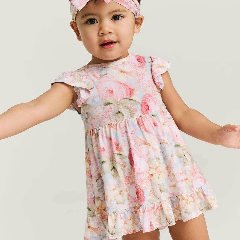 Rose Dreams Ruffled Twirl Bodysuit Dress