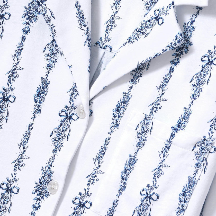 The Olivia Wide Leg Pima Pajama Set in Navy Mayfair Toile