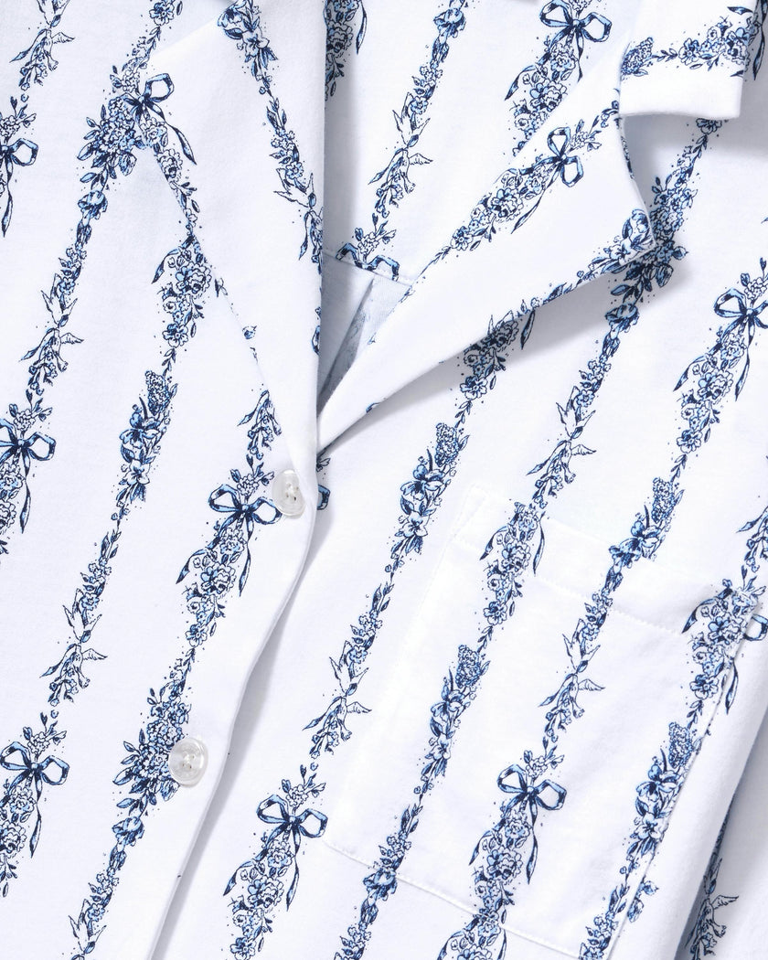 The Olivia Wide Leg Pima Pajama Set in Navy Mayfair Toile