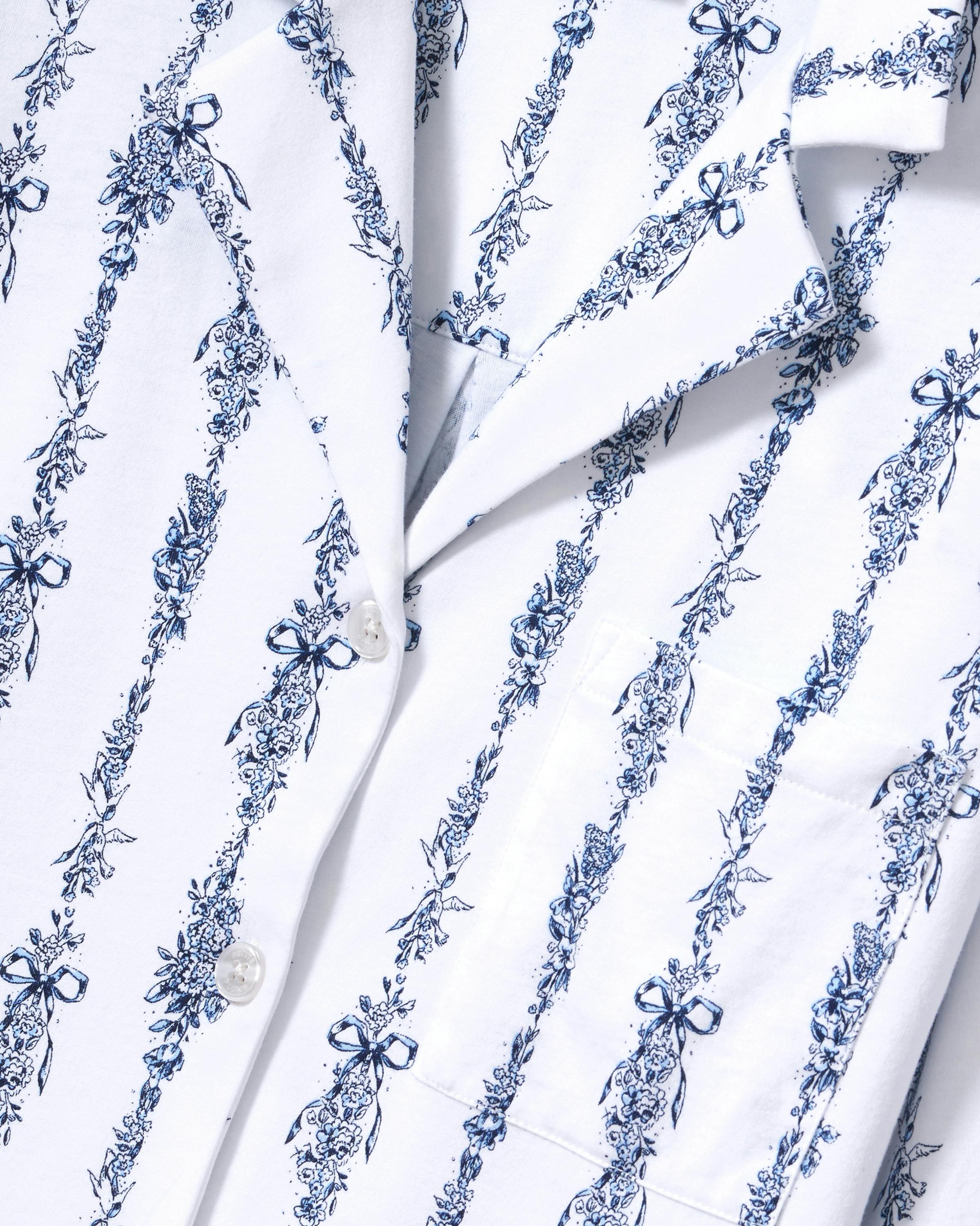 The Olivia Wide Leg Pima Pajama Set in Navy Mayfair Toile