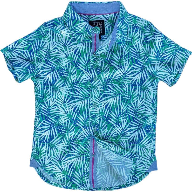 Tropical Palms Blue-Green Shirt in Short Sleeves