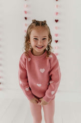 Girls Knit Sweater in Pink Hearts