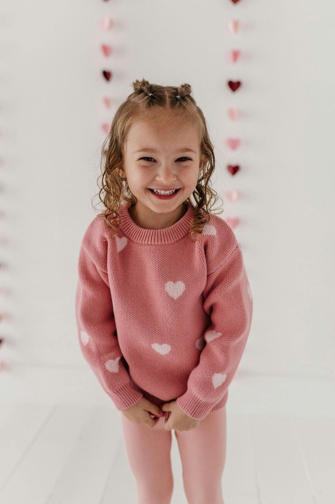 Girls Knit Sweater in Pink Hearts