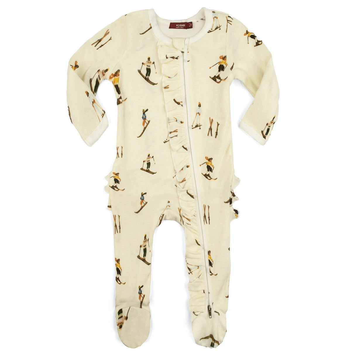 Vintage Natural Ski Organic Cotton Ruffle Zipper Footed Romper