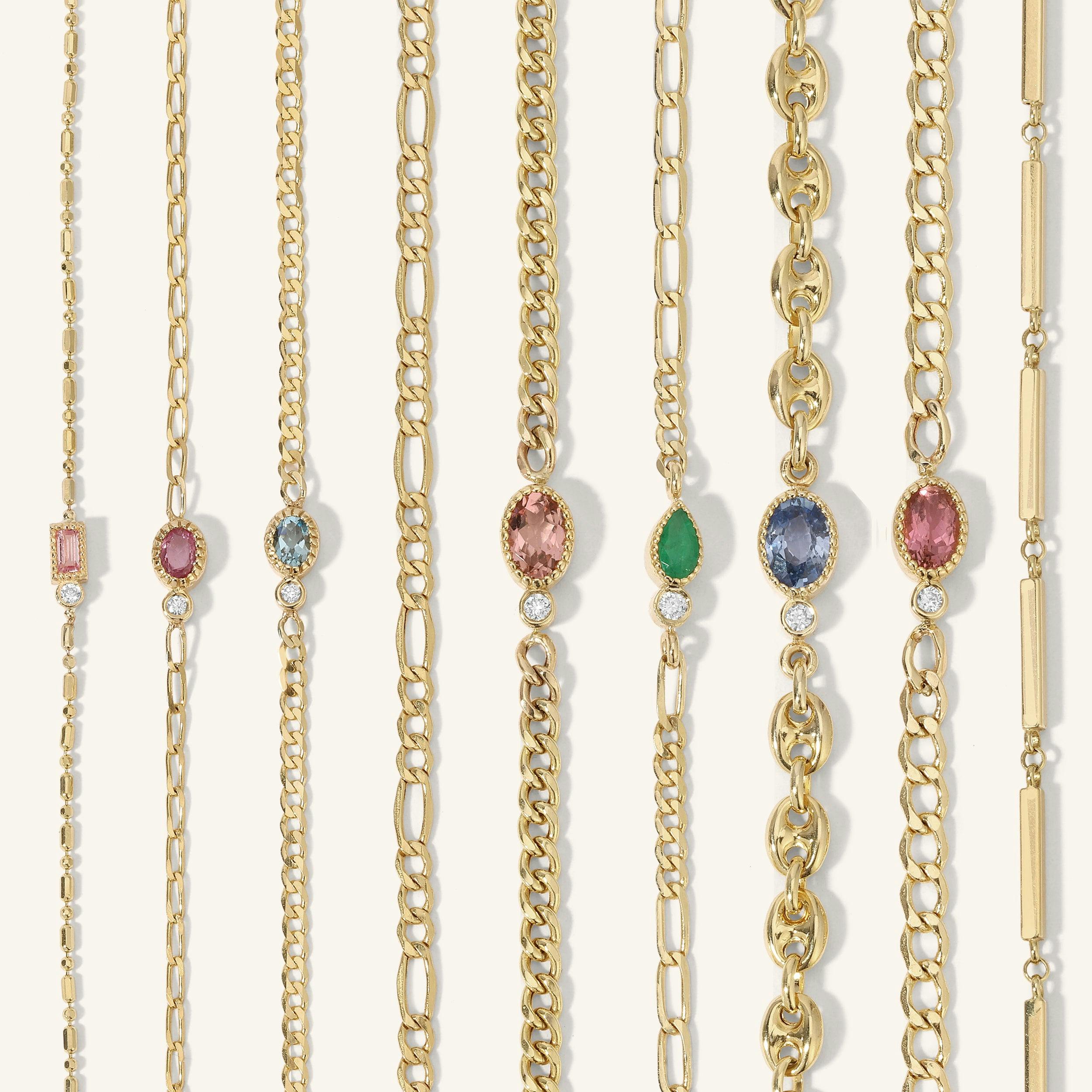 Mini Olympia Oval Station Bracelet in Pink Sapphire on Lorelai Chain