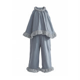 Blue Calyra Ruffle Pant Set