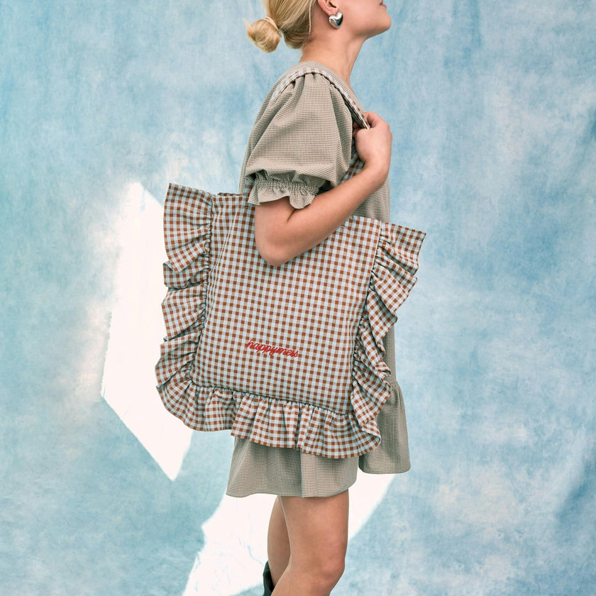 women's vichy frilled bag - foggy brown