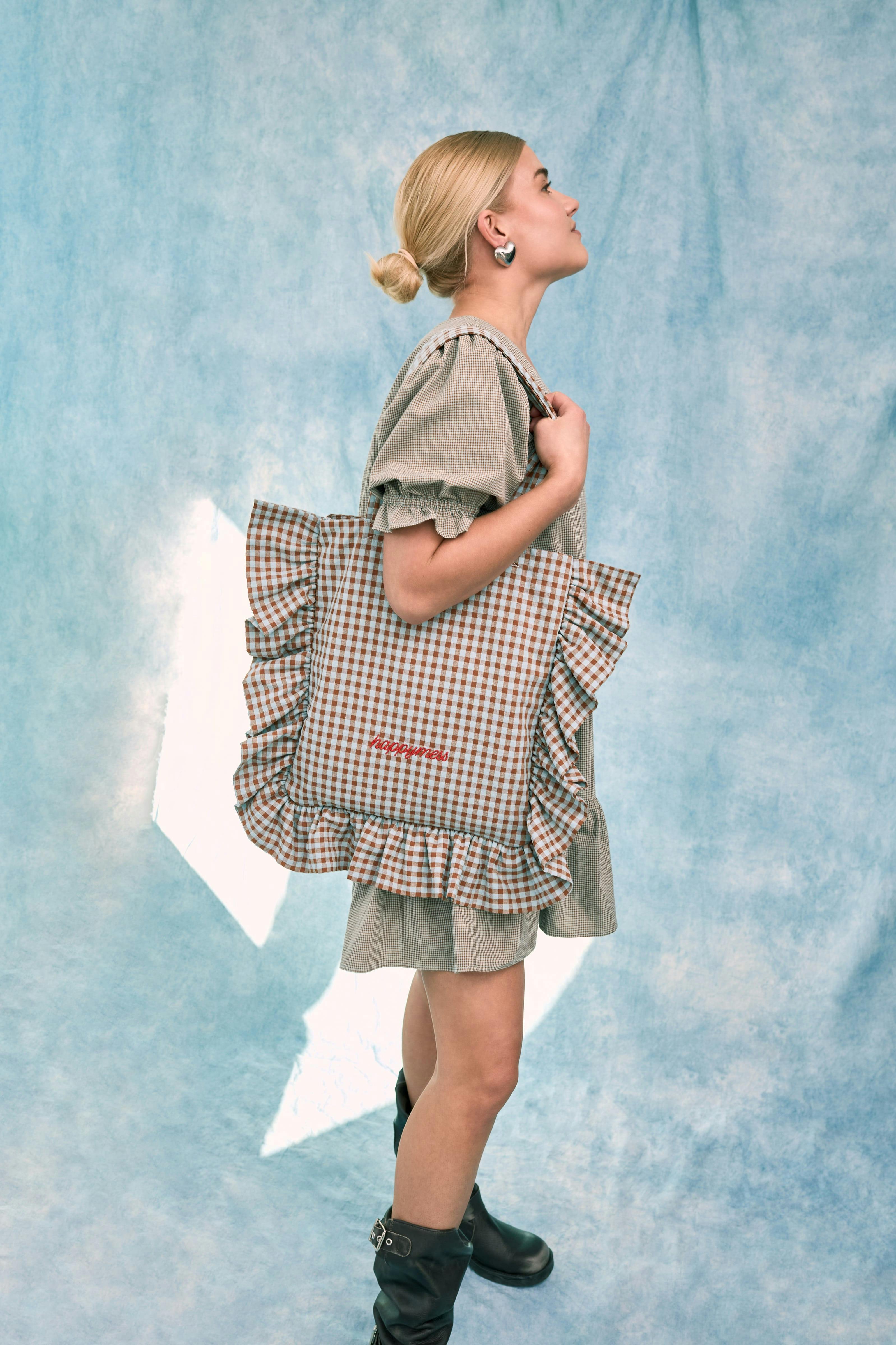 women's vichy frilled bag - foggy brown