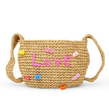 Girls Wicker Crossbody Message Charm Tote
