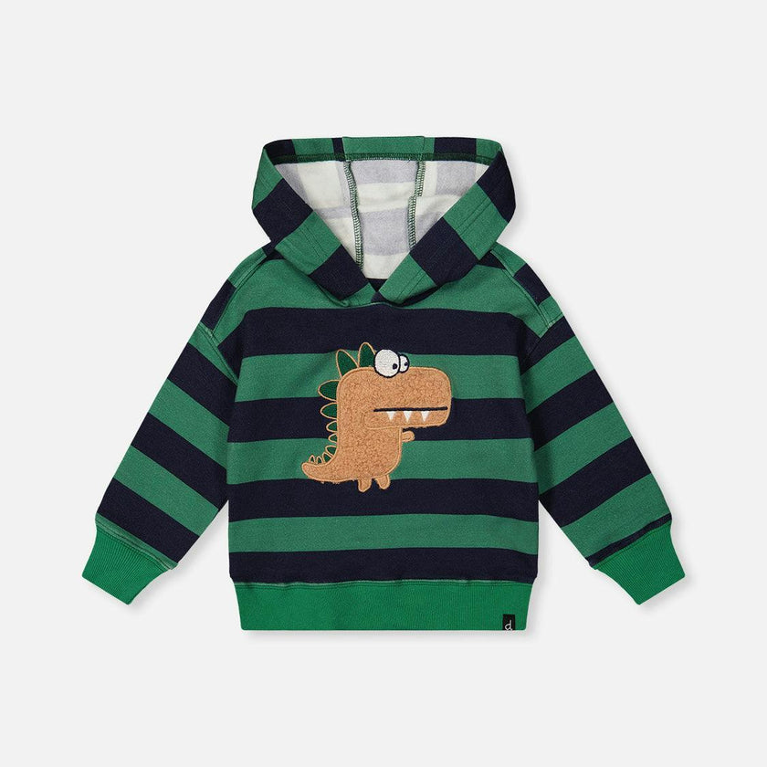 Fleece Hoodie with Applique Blue Striped Green