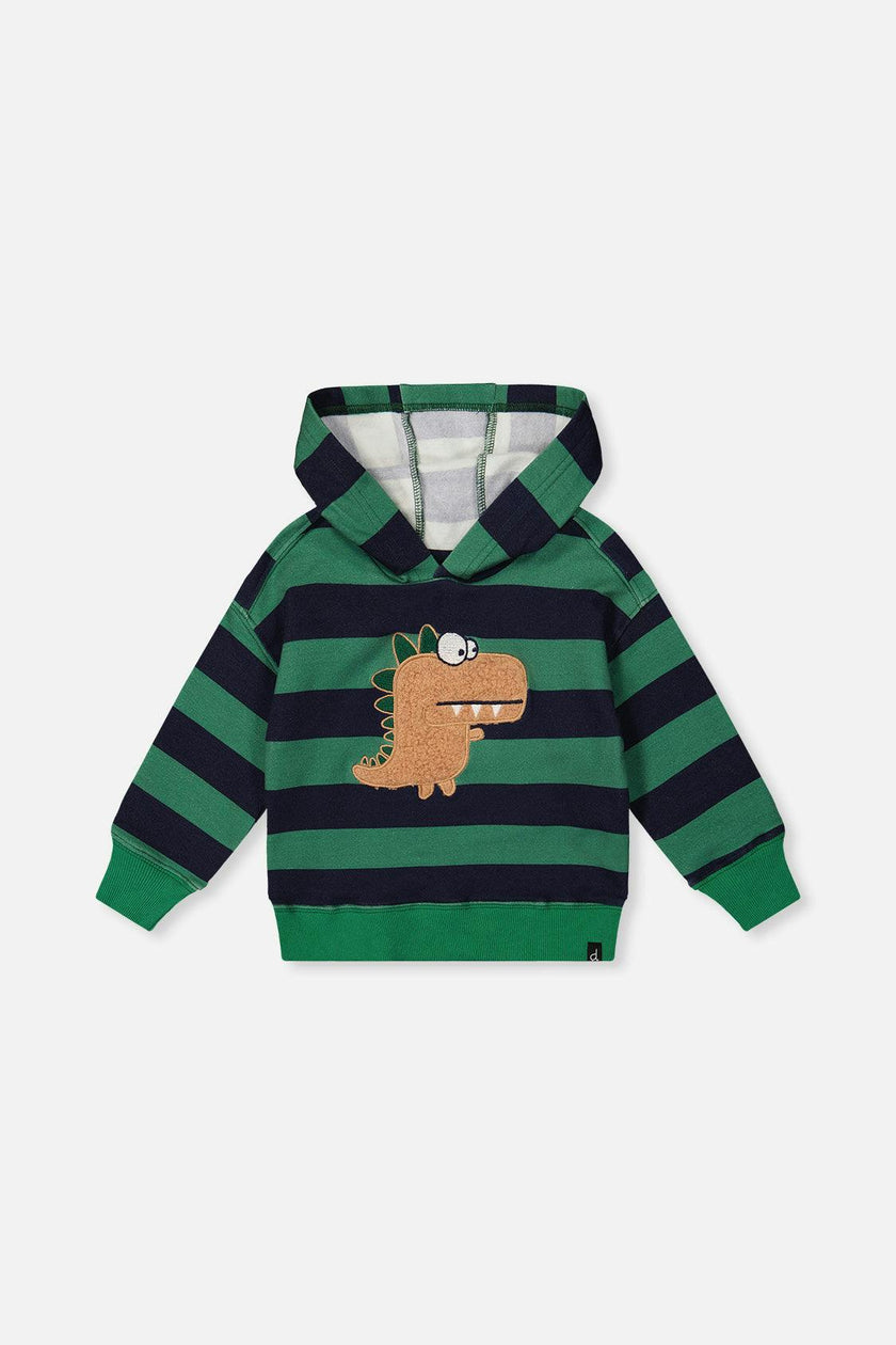 Fleece Hoodie with Applique Blue Striped Green
