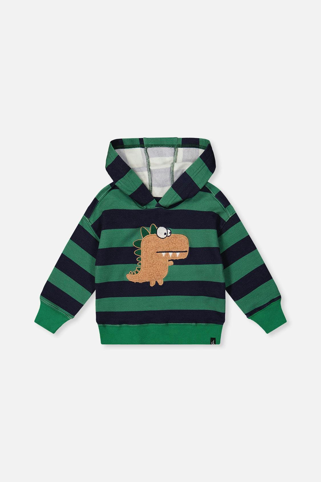 Fleece Hoodie with Applique Blue Striped Green