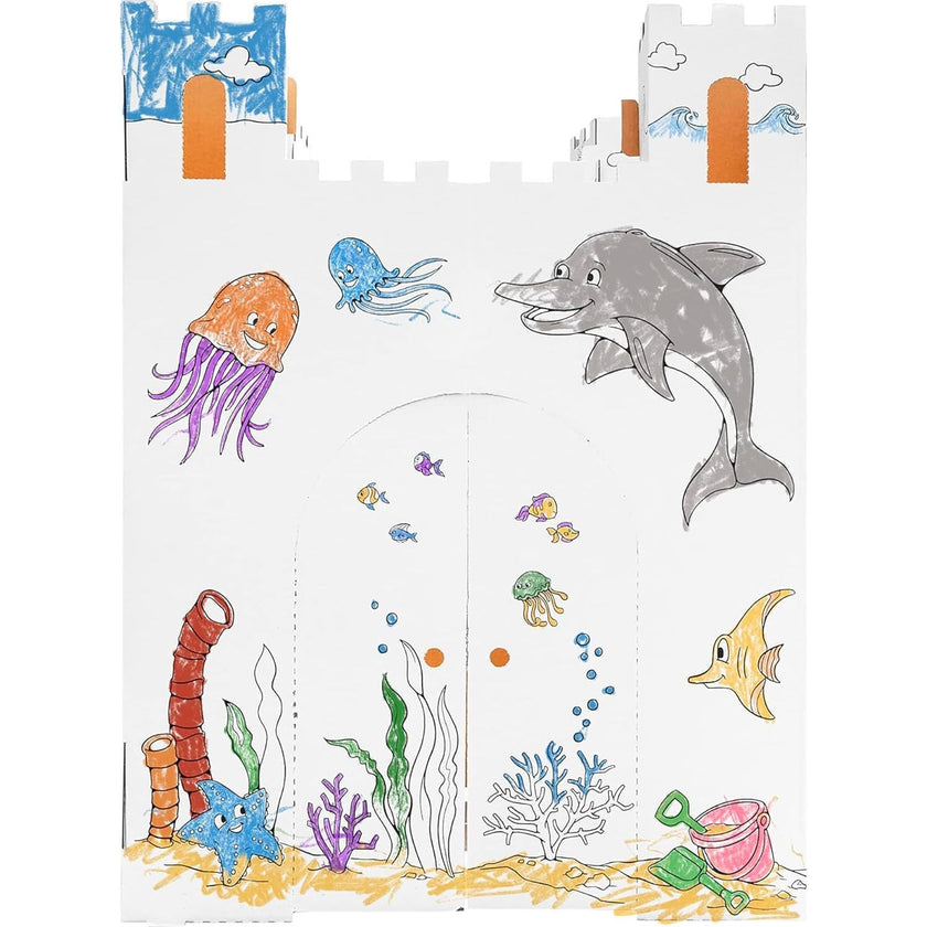 Cardboard Coloring Playhouse Sand Castle - Kids Art & Craft for Indoor & Outdoor Fun