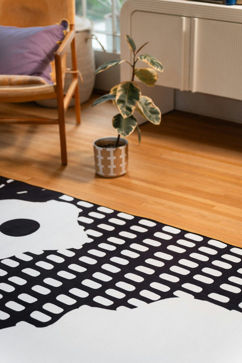 Black and White Abstract Floral Rug by Becca Franks