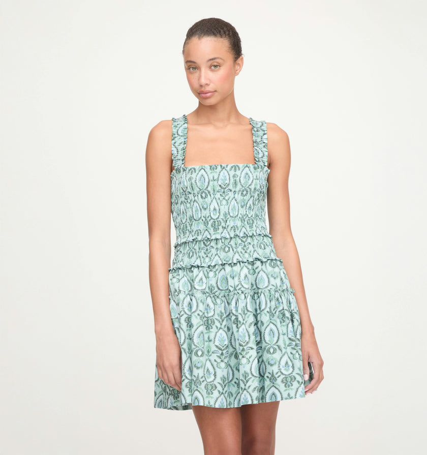 The Azalea Mini Nap Dress - Green Palm Ikat