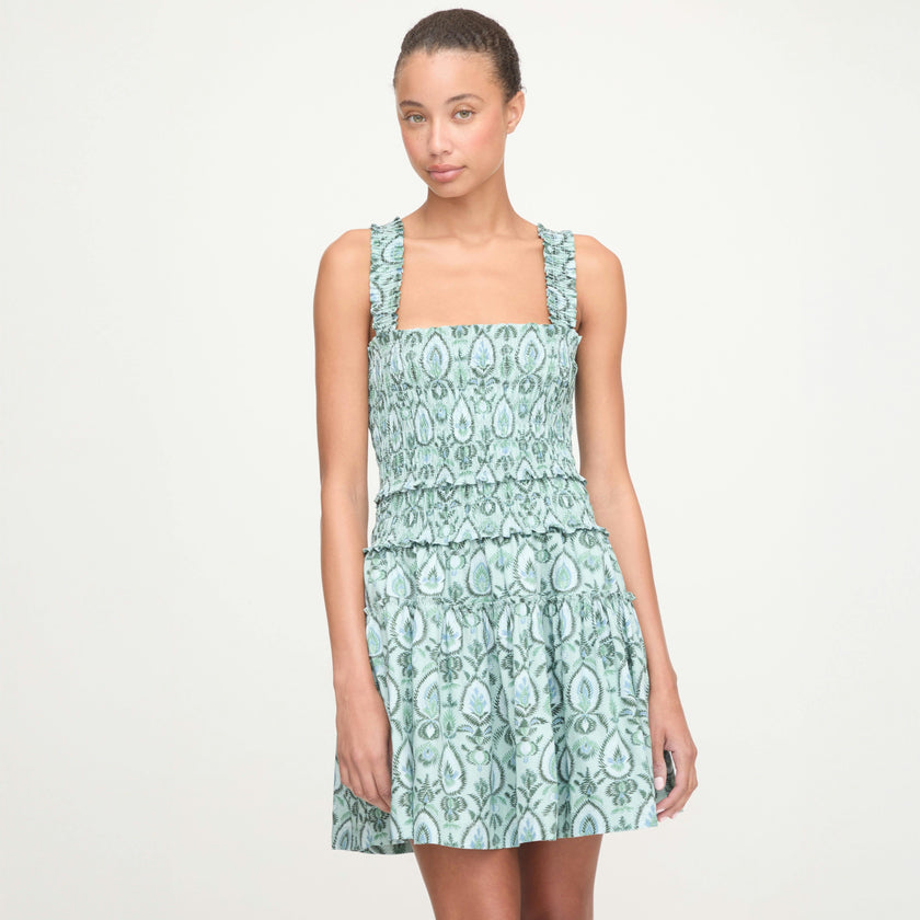 The Azalea Mini Nap Dress - Green Palm Ikat