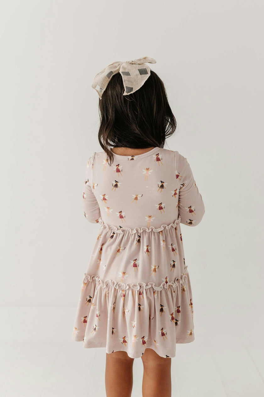 Girls Long Sleeve Double Tiered Dress in Fairies