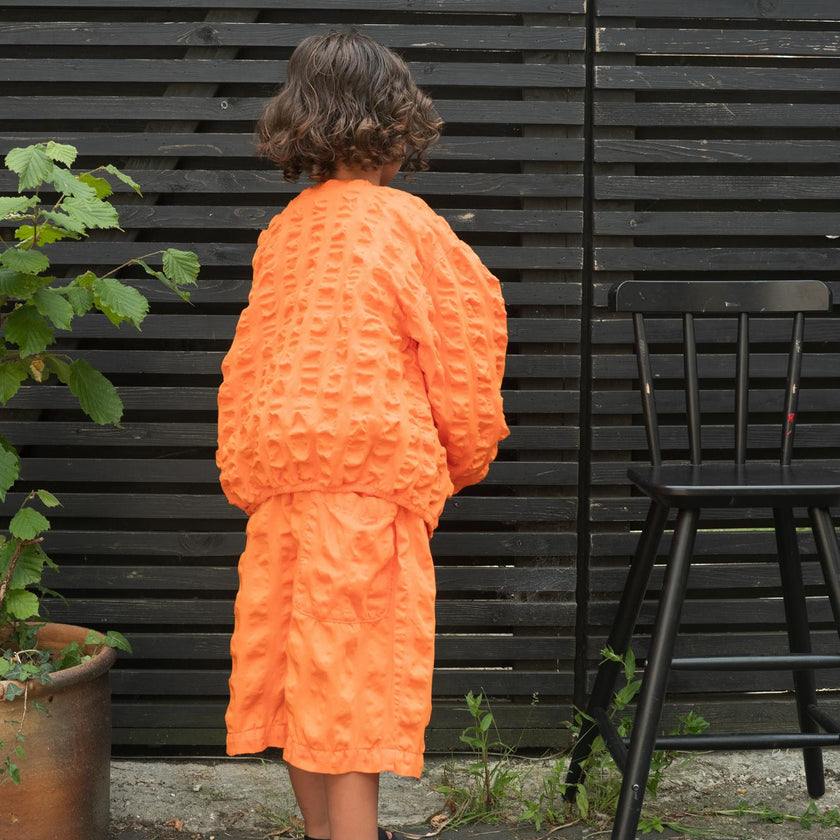 Koko Orange Oversized Seersucker Bomber Jacket