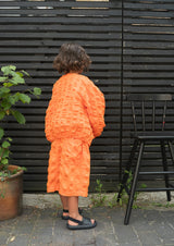 Koko Orange Oversized Seersucker Bomber Jacket
