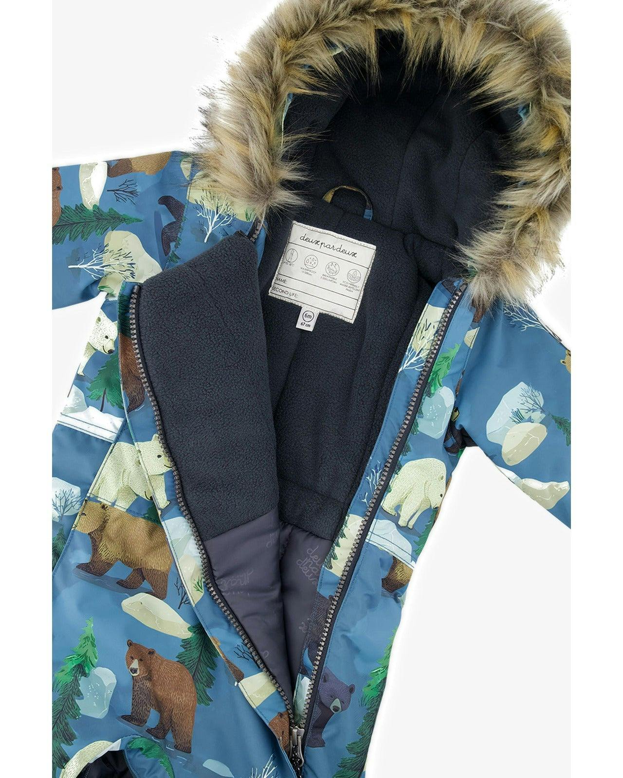 Baby One Piece Snowsuit Adapted For Car Seats Blue Bear Print