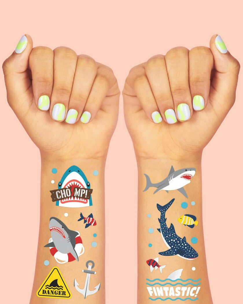 Shark Temporary Tattoos - 38 metallic temporary tattoos