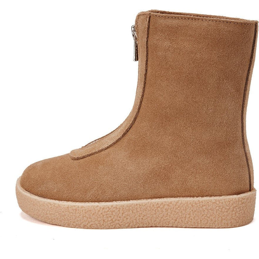 Leah Suede Leather Rubber Sole Front-Zip High Boots
