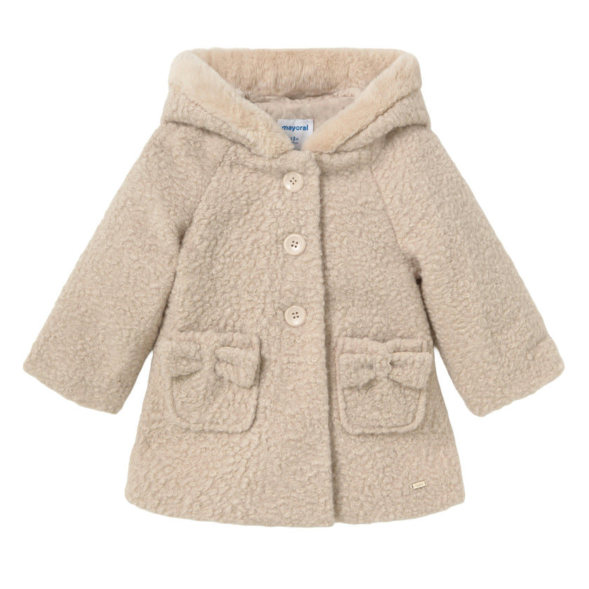 Beige Terry Hooded Coat
